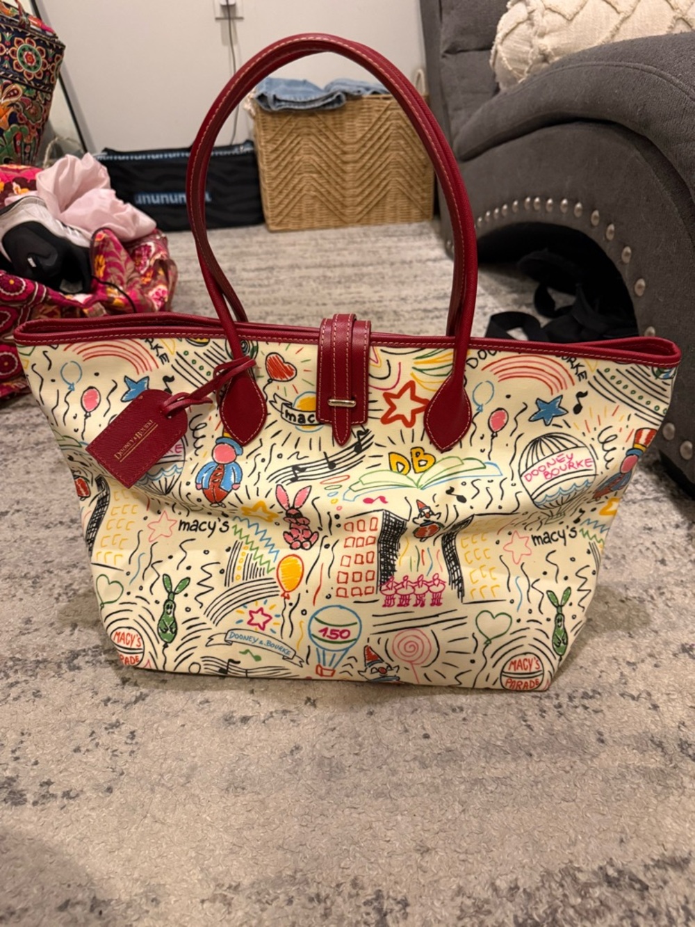 Dooney & Bourke Cream Canvas Tote with Red Trim